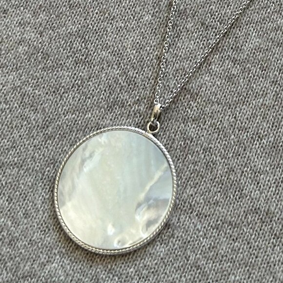 Honora White Mother-of -Pearl Disc Pendant and Silver Necklace - Picture 2 of 14